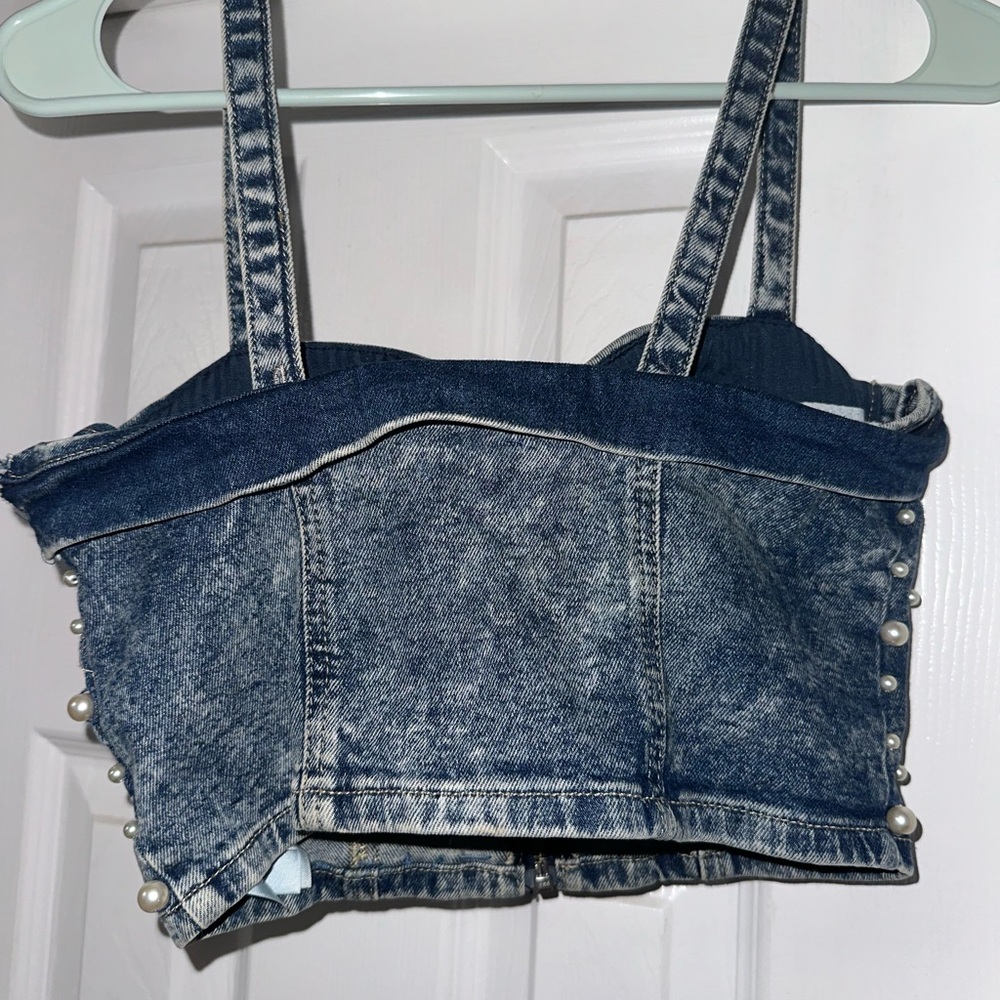 Guess Pearl Denim Bustier Top S - Picture 4 of 9
